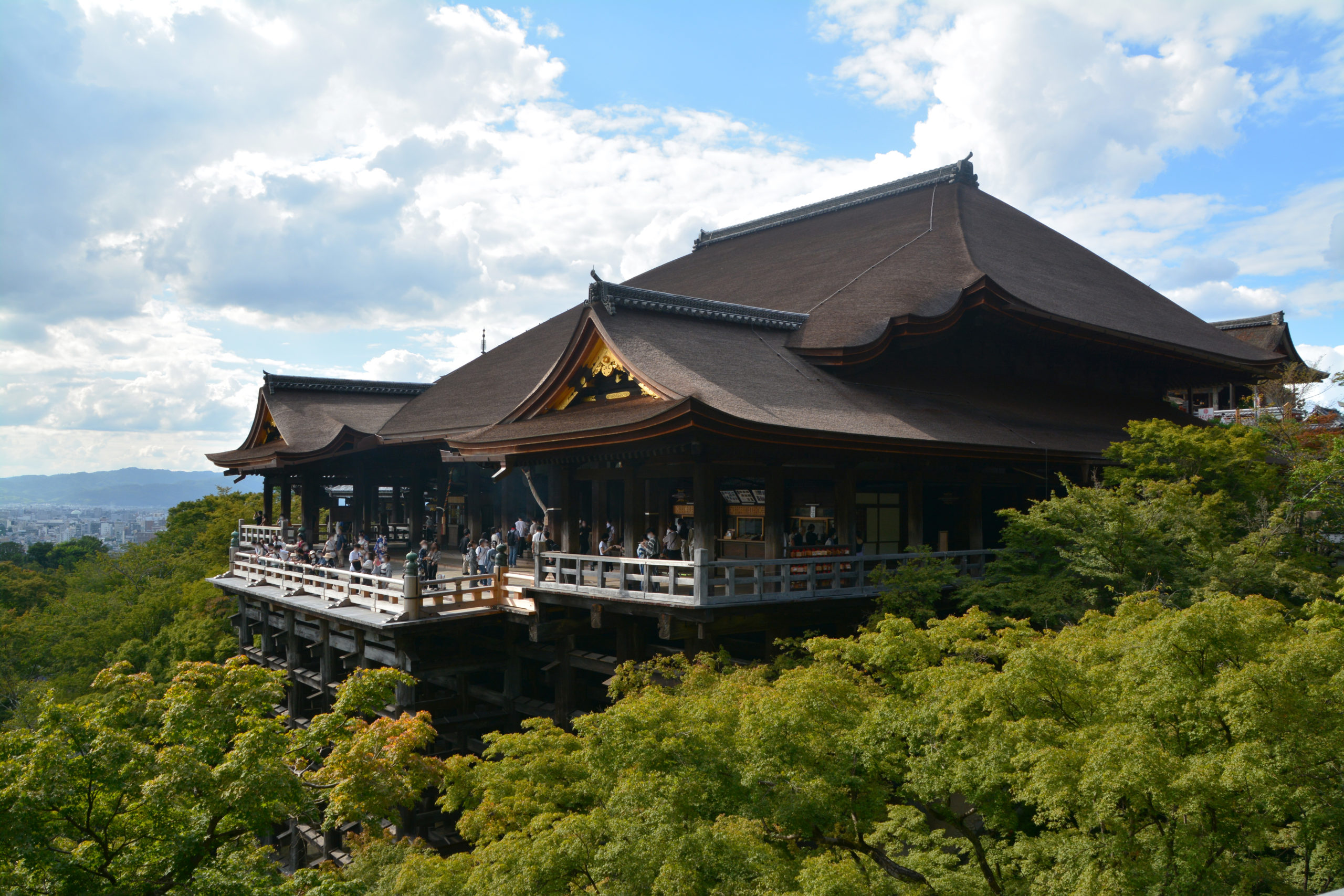 Kiyomizu-dera's iconic wooden stage overlooking the city of Kyoto